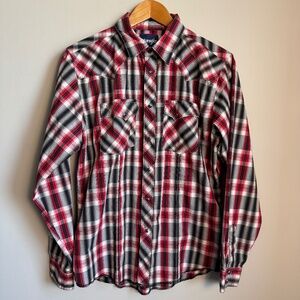 Wrangler Womens Plaid‎ Dark Pearl Snap Long Sleeve Shirt XXL (18-20) Western Y2K